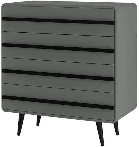 möbelando Kommode >Oskar< Kommode Oskar in Grau-Schwarz, 80x88x39 cm, mit 4 Schubladen, 4 Fächern, MDF-Füßen, modernem Design, viel Stauraum, inklusive Aufbauanleitung, für Erwachsene