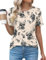Rapbin Women's Going Out Tops Short Sleeve Casual Crew Neck T-Shirts Fashion Laides Pleated Holiday Blouses,Beige/Black Floral,M