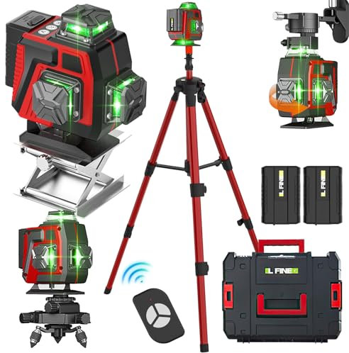Livella laser autolivellante 4x360°, 4D 16 linee livella laser autolivellante 360, laser autolivellante Con telecomando, IP54 impermeabile e antipolvere e batteries 2× 2400 mAh (Con treppiede)