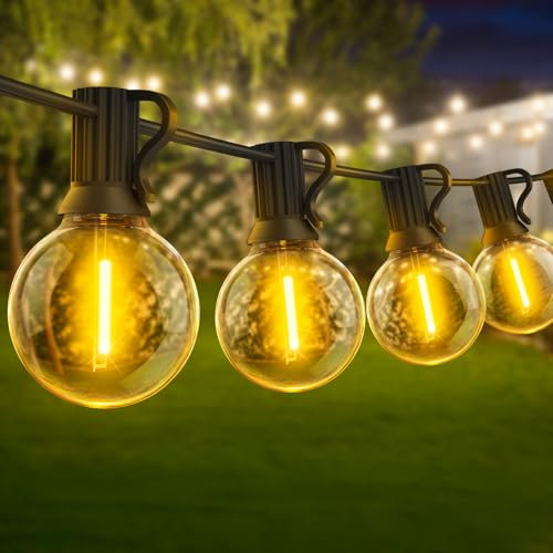 Festoon String Outdoor Garden Lights - 30M 100ft G40 Outside Electric Light Mains Powered Shatterproof LED Bulb Waterproof Lighting for Outside Patio Pergola Gazebo