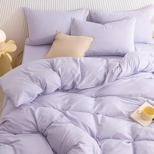 Michorinee Housse de Couette 240 x 260 Parure de Lit Adulte 2 Personnes en Microfibre Violet Linge de lit Semblable au Coton au Toucher avec 2 Taies d'oreiller 65x65 et Fermeture Éclair