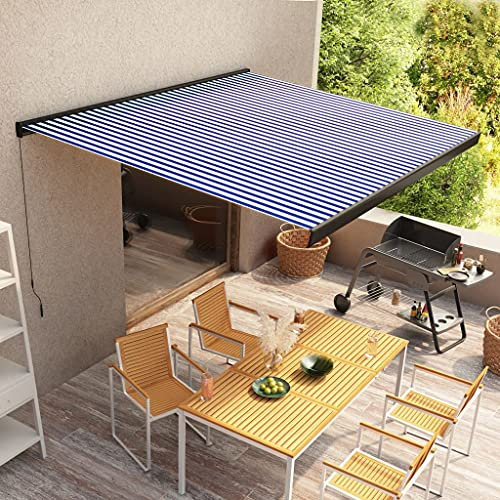 Lawn & Garden Manuelle Kassettenmarkise 350x250 cm Blau und Weiß Home & Garden