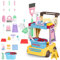 deAO 16 Piezas Limpieza Juguetes con Carrito de La Limpieza, Escoba, Cubo, Pulverizador, Jabón, Fregona, Paño, Cepillo, Recogedor, Juego de Roles, Juguetes del hogar para Niño Niña 3 4 5 6 Años