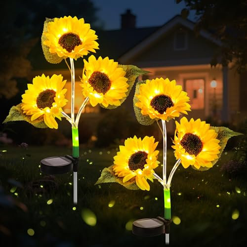 2stk Sonnenblume Solarleuchten für Außen, 60-LED Solar Deko für Außen Garten, Gartendeko für Draußen Wetterfest, Terassendeko Solar Blumen, 3-in-1 Sonnenblume Solarlichter für Balkon Pfad Gräber