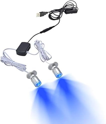 FSLiving Mini LED Spotlight for Display Cabinet 2 PCS,Silver 1 Watts Aluminum Showcase Lights, Rotatable Jewelry Display Lighting for Painting Plant Display Case Blue Light
