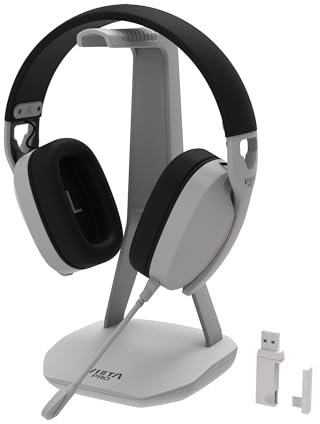 Vieta Pro Auriculares Gaming inalambricos Bluetooth con microfono, Soporte, Luces RGB. Cascos Gaming Diadema compatibles ps5, pc, Xbox. 40h autonomía, USB Tipo C, Sonido Envolvente Nova. (Gris)