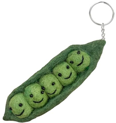 VANTAH1984 Handmade Cute Wool Felt Keychain 16Types Cute Fruit & Veggie Charms for Bags, Adorable and Fun Accessories (Peas)