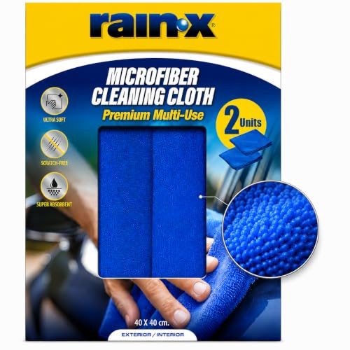 Rain-X Mikrofasertücher für Auto, Motorrad, Boot & Haushalt - 2 STK. | Fusselfrei und Kratzfrei - Saugfähig - Zum Trocknen, Polieren und Reinigen