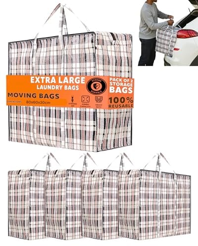140L XXXL Extra Groß Aufbewahrungstasche Storage Bag, Umzugtasche, Jumbo Karton Travel Organizer, Reißverschluss Garment Bag, 20 kg Einkaufstasche Kleidung Decken Kissen 80x60x30cm (5x Schwarz)