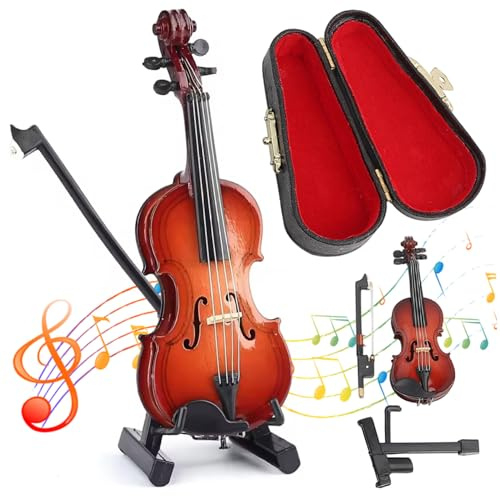 Winzige Geige mit Klang, spielbare kleine Geigenfigur, Nachbildung eines Musikinstruments aus Holz mit Bogen und Koffer, Sob Story Gag-Geschenk und Schreibtischdekoration, 9, 8 Zoll, Ich Dekor