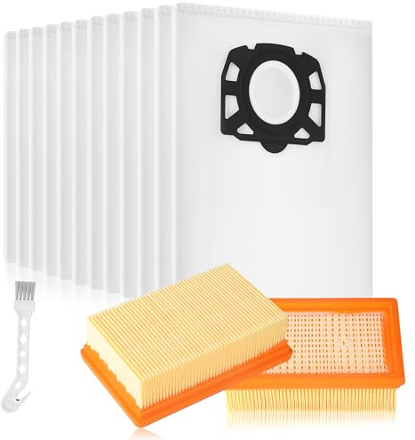 YeeQo 12 sacs d'aspirateur, 2 filtres HEPA et 1 brosse de nettoyage | MV 4 MV 5 MV 6, pour Dry / Wet Cleander Sacs, pour Karcher 2.863-006.0, pour Sac Aspirateur Karcher
