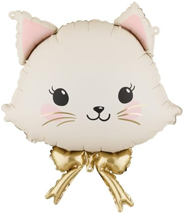 PartyDeco® FB370 Folienballon Katze Ballon Kitty Geburtstag Katzengeburtstag Geburtstag Deko Party Bauernhof Ostern Creme, Pink, ca. 60x50 cm