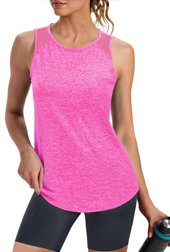 Crewhpo Camiseta Deportiva Mujer sin Mangas Espalda de Malla Fitness Yoga | Camisetas Tirantes, Protección Solar, UPF 50+, Dobladillo Curvo, Secado Rápido, Transpirable, Running, Gimnasio, Verano