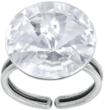 Konplott: Ring Rivoli big, großer klassischer Solitär-Kristallring, für Damen/Frauen (weiß)