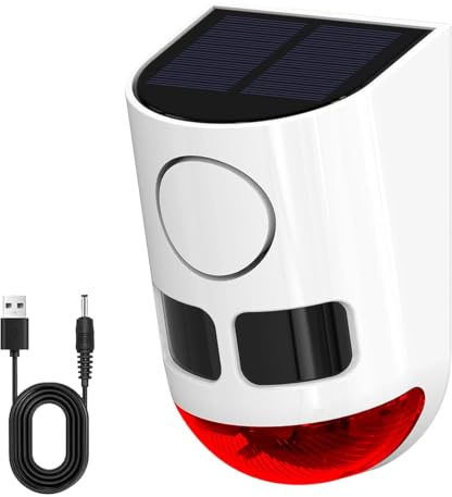 Solar Bewegungsmelder Alarm mit Blitzleuchte, 130dB Außensicherheitsalarmanlage, 13 Alarmtöne mit Fernbedienung, wasserdichter PIR-Bewegungsmelder für Bauernhöfe, Höfe, Gärten und Obstplantagen.1PCS
