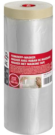 Kip Tape 232-13 Feinkrepp-Masker – Abdeckfolie mit Kreppband zum Streichen & Lackieren – Schutz vor Farbflecken – 1400mm x 33m