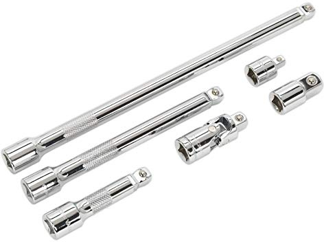 Sealey AK7690 6 Piece Wobble/Rigid Extension Bar, Adaptor and Universal Joint Set, Silver
