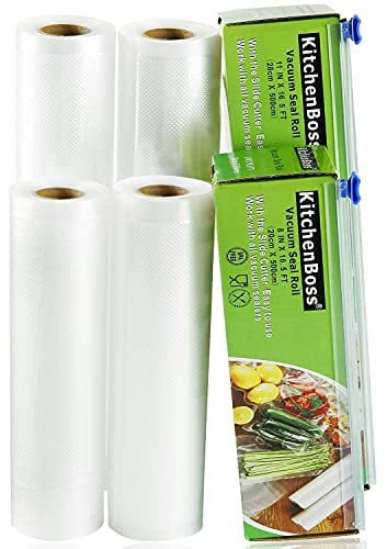 KitchenBoss Vakuumierbeutel Lebensmittel mit Cutter-Box: 4 Rolle 20/28x500cm Vakuumrollen BPA-Frei Vakuumierfolie fuer Folienschweißgerät Sous Vide Beutel