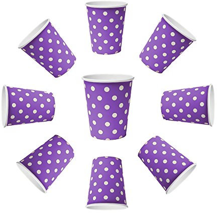 60 gobelets de 200 ml - violet à pois - En papier - Pour repas - Boissons chaudes et froides