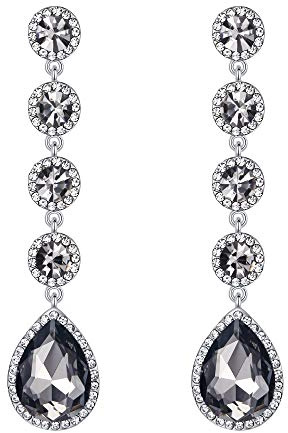 Clearine Damen Elegant Hochzeit Braut Rund Kristall Tropfen Bead Chandelier Dangle Statement Ohrringe Silber-Ton