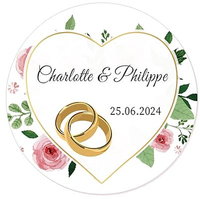 50 personalisiert 40MM Liebe-Herz Sticker - Goldene Ringe Hochzeitsaufkleber Papieraufkleber Etiketten für die Hochzeit,Gastgeschenk,Tischdeko,Flaschen,Tüten,Briefen,Einladungen - Rd 350