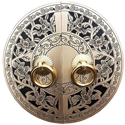 Tiazza A Pair Antique Brass Round Plate Pulls Handle Shoe Cabinet Wardrobe Cupboard Pure Copper Vintage Double Door Ring Pull (Black Tone)