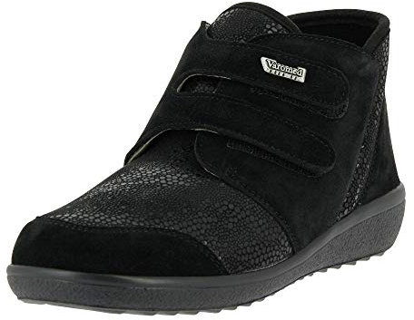VAROMED Lyon Stiefelette Damen Grau I Damenstiefeletten I Herbstschuhe Damen I Flache Stiefeletten I Stiefeletten mit Klett I Gesundheitsschuhe für breite & Sensible Füße (Schwarz, numeric_38_point_5)