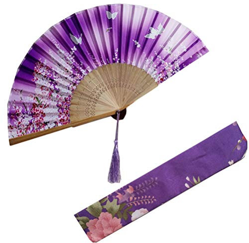 Toyvian Fan Ventaglio Pieghevole in Stile Cinese con Ventaglio Palmare in con Motivo a Fiore di Farfalla (viola)