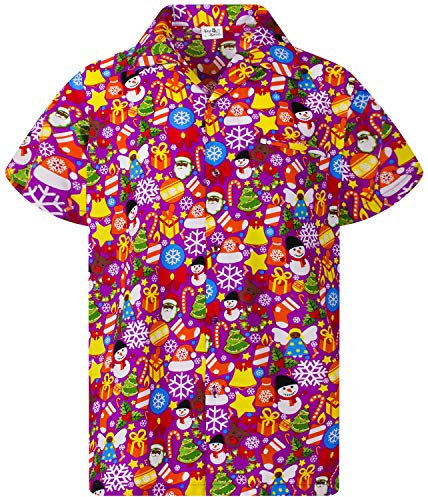 King Kameha Funky-Hawaii-Hemd, Weihnachten, Herren, Kurzarm, Christmas-Allover, Pink, S