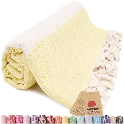 Bazaar Anatolia Hamamtuch Saunatuch 100% Baumwolle Badetuch Groß 185x100 cm Orientalische Deko Decken Boho Sauna Yoga Diamant (Gelb)