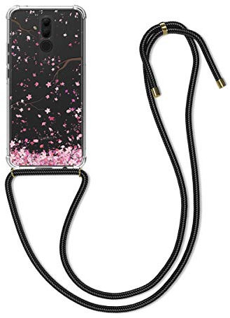 kwmobile Custodia Compatibile con Huawei Mate 20 Lite Cover - Back Case in Silicone TPU - Protezione Smartphone con Cordino - rosa/marrone scuro/trasparente