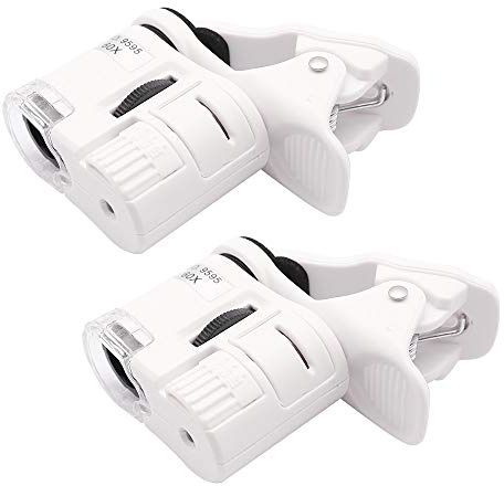 QiCheng&LYS 60x Zoom Mikroskop Lupe, LED + UV Licht aufsteckbare Mikrolinse für Universal Mobiltelefone Telefon (Weib 2PCS)