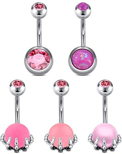 AceFun 14G Piercing Nombril Acier Chirurgical 5 pièces Rose Opale Boule de Perles Anneau de Nombril Piercing Banane pour Femmes Bijoux de Piercing