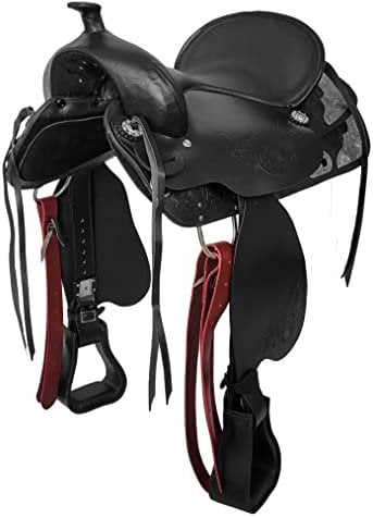 A&M Reitsport Baumloser Westernsattel Kansas aus Büffelleder Schwarz, wechselbares Kopfeisen, Größe:17 Zoll