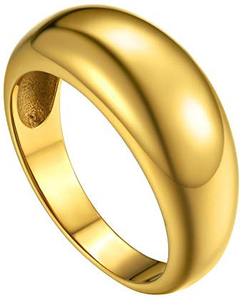 GOLDCHIC JEWELRY Mode einfacher konvexer Bandring Edelstahl Breite 8.8mm Simpel Glänzender dünne stapelbarer Ring für Damen Frauen Ringgröße 56.5(18.1) in Gold Ehering Trauring Memoire Ring