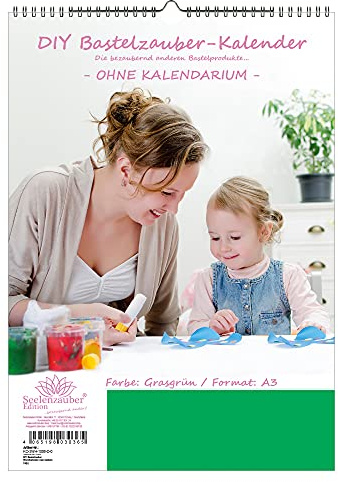 DIY Bastelzauber Wandkalender zum basteln OHNE Kalendarium DIN A3 Hochformat Farbe: Grasgrün - Seelenzauber Fotokalender Bastelkalender Basteln