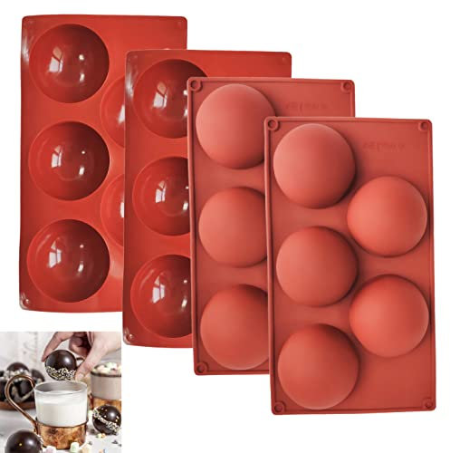 Lot de 4 moules en silicone - Forme sphérique - 5 trous - Forme ronde - Demi sphérique - Pour chocolat, gâteau, gelée, souris dôme