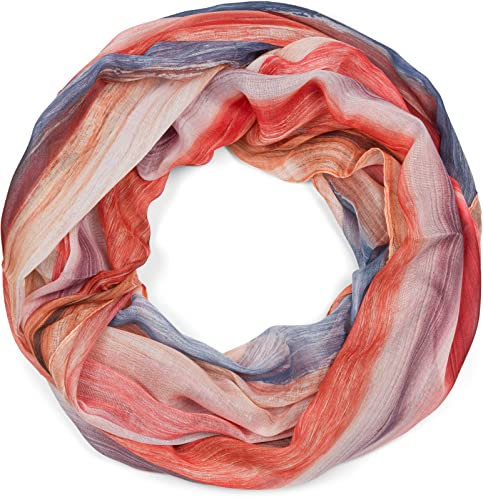 styleBREAKER Damen Loop Schal mit buntem Streifen Muster, leichter sommerlicher Schlauchschal mehrfarbig 01016218, Farbe:Rot-Orange