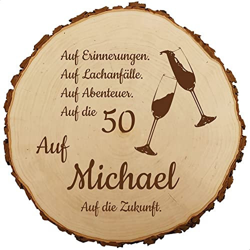 Baumscheibe 30cm mit Gravur (Namen, Jahreszahl) personalisierte Holz-Scheibe, Geschenk runder Geburtstag, Jubiläum, Glückwünsche Jahrestag, Deko Präsentkörbe, MotivG3