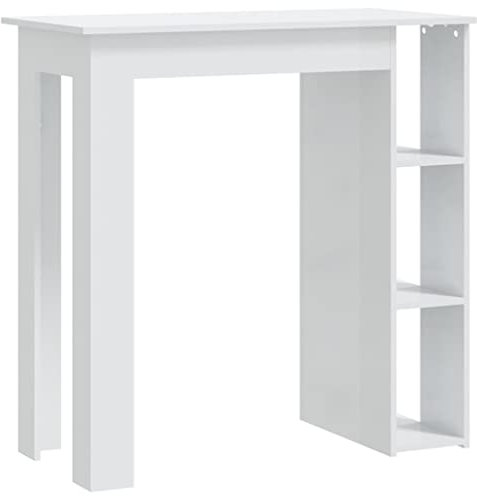 vidaXL Bar Table with Shelf Home Living Room Dining Room Furniture Modern Bistro Pub Breakfast Bar High Storage Table Desk High Gloss White Chipboard