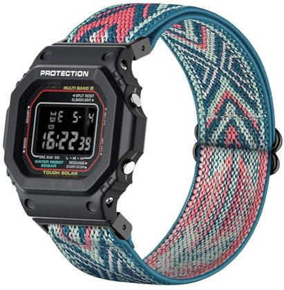 ahayo Elastisches Armband für Casio Gshock DW-5600 / GA-2100 / GW-M5610 / DW-5700, Nylon Weiches dehnbares Uhrenarmband mit verstellbarer Schnalle (Blau-Grün)
