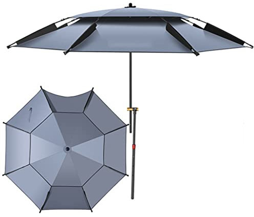 DUNAKE Sonnenschirm Grau, Gartenschirm Klein, Marktschirm Sonnenschirm Terrassenschirm Wasserdicht Windfest Mit Push Button Tilt Und Kurbel 16 Fiberglasrippen (Color : B-2.2m/7.2ft)