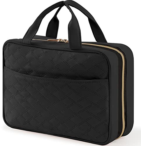 Lifewit Trousse de Toilette de Voyage, Grande Trousse de Maquillage Suspendue pour Femmes, Trousse de Cosmétique Transparente avec Crochet pour Bouteilles Pleines Tailles, Moyen, Noir