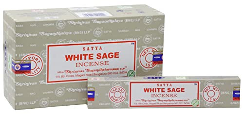 EARTH Satya White Sage Incense Sticks 15 GMS (Pack of 12) (Green Certified) Indian Perfumed Hand Rolled Agarbatti Perfect for Worship,Relaxation, Medication.
