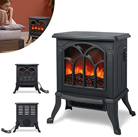YARDIN Elektro Kamin Kaminofen Elektrisch Elektrokamin mit Heizung, Elektrischer Dekokamin LED Kaminfeuer Standkamin mit Flammeneffekt - 750W/1500W Einstellbarer, Schwarz