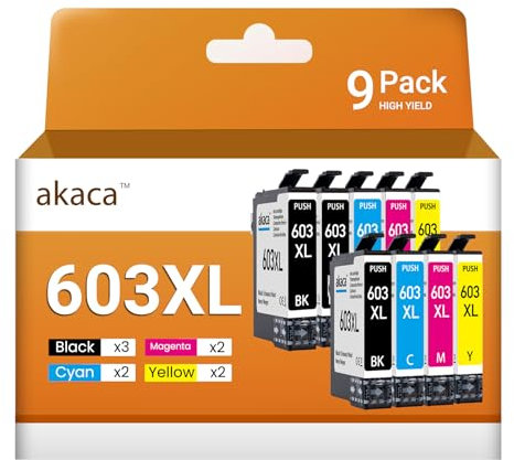 akaca 603XL (9er-Pack) Multipack Kompatibel mit Epson 603 XL Patronen, für Expression Home XP-2100 XP-3100 XP-3150 XP-4100 XP-4150, Workforce WF-2830 WF-2835 WF-2840