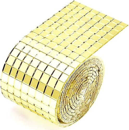 Mini Mosaikfliesen Quadratische Selbstklebend Glasfliesen für Küchen Bädern Fliesen Dekorative Handwerk DIY 4 * 100cm(Golden)