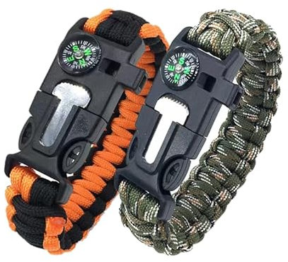 NICAI Kitchen Survival-Paracord-Armband, verstellbare 550 Paracord-Armbänder, Kompass, Wanderausrüstung, Feuerstarter, Notfallpfeife, taktische Überlebensausrüstung, Rucksackausrüstung (2 Stück)