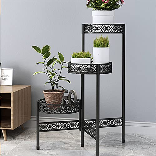 CLSMD Ausgehöhlter Pflanzenständer, Blumenregal, Garten-Pflanzgefäß, Topfständer, Treppen-Display-Regal für Terrasse, Garten, Ecke, Balkon, Wohnzimmer, Schwarz, 3-stufig