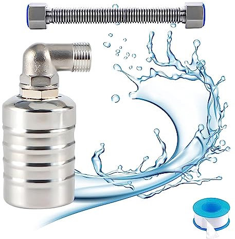 Valvola a galleggiante automatica da 1/2, valvola a sfera galleggiante in acciaio inox 304, con tubo corrugato da 30 cm e nastro di tenuta, regolazione del livello ingresso laterale)